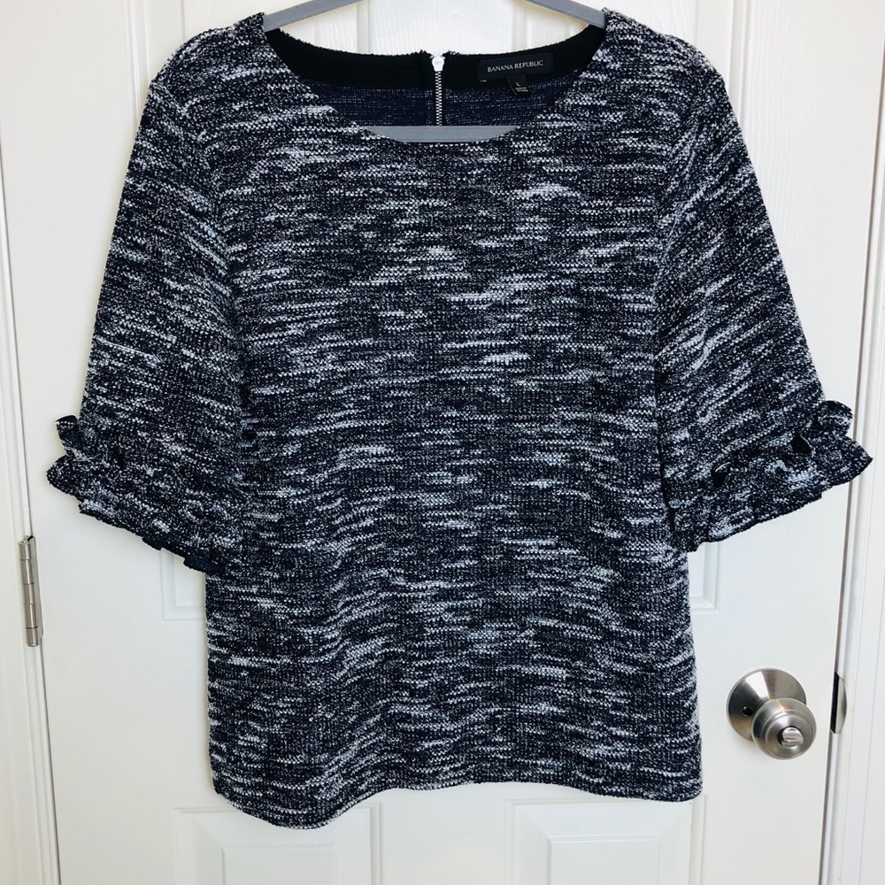 Banana Republic Ruffle 3/4 Sleeves Dark Navy Blue Top